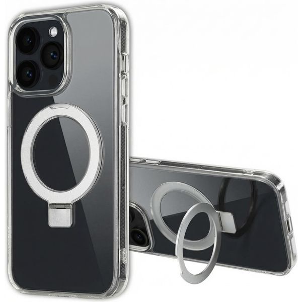Custodia Iphone 14 Pro Max Iphone 14 Pro Max Cover Protettiva Anello Stand Backcover Met Magsafe Plastica Trasparente Accezz-image