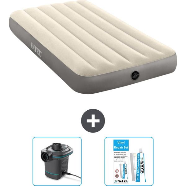Letto Ad Aria Intex - 1 Persona - 99 X 191 X 25 Cm - Beige - Include Pompa E Kit Di Riparazione-image