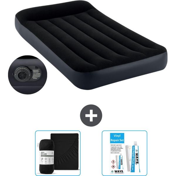 Airbed Intex - 1 Persona - 99 X 191 X 25 Cm - Blu - Incluso Pompa - Lenzuolo E Kit Di Riparazione-image