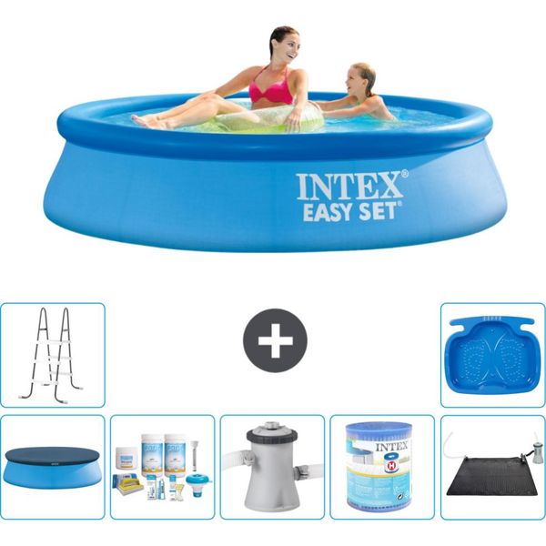 Piscina Gonfiabile Rotonda Intex Easy Set - 244 X 61 Cm - Blu - Include Copertura - Pacchetto Manutenzione - Pompa Filtro Per Piscina - Filtro - Tappetino Solare - Scaletta-image
