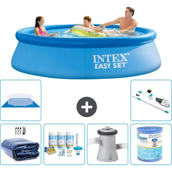 Piscina Gonfiabile Rotonda Intex Easy Set - 305 X 76 Cm - Blu - Include Tenda Da Sole - Pacchetto Manutenzione - Pompa Filtro Per Piscina - Filtro - Telo Di Fondo - Aspirapolvere-image
