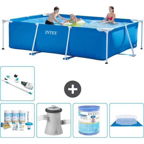 Piscina Intex Con Struttura Rettangolare - 300 X 200 X 75 Cm - Blu - Consegna Inclusa Pacchetto Di Manutenzione - Pompa Filtro Per Piscina - Filtro - Telone Per Pavimento - Aspiratore-image