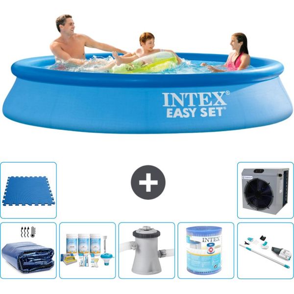 Piscina Gonfiabile Rotonda Easy Set Intex - 305 X 61 Cm - Blu - Include Tenda Da Sole - Pacchetto Manutenzione - Pompa Filtro Per Piscina - Filtro - Aspirapolvere - Piastrelle Per Pavimento-image