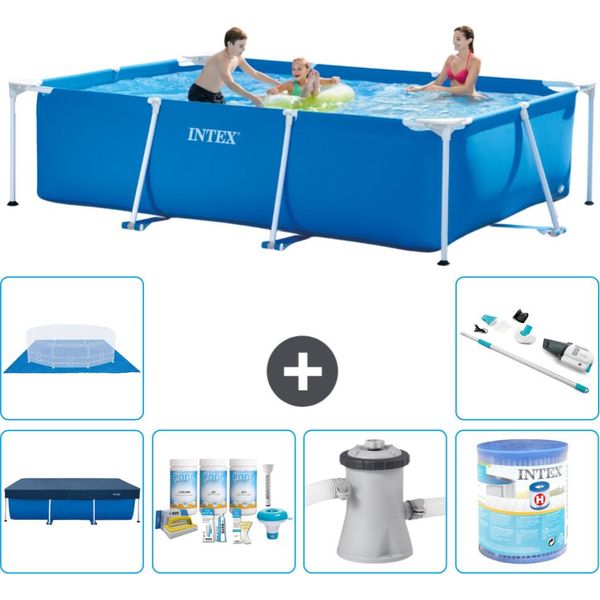 Piscina Intex Con Struttura Rettangolare - 300 X 200 X 75 Cm - Blu - Include Copertura - Pacchetto Di Manutenzione - Pompa Filtro Per Piscina - Filtro - Copertura Del Terreno - Aspirapolvere-image