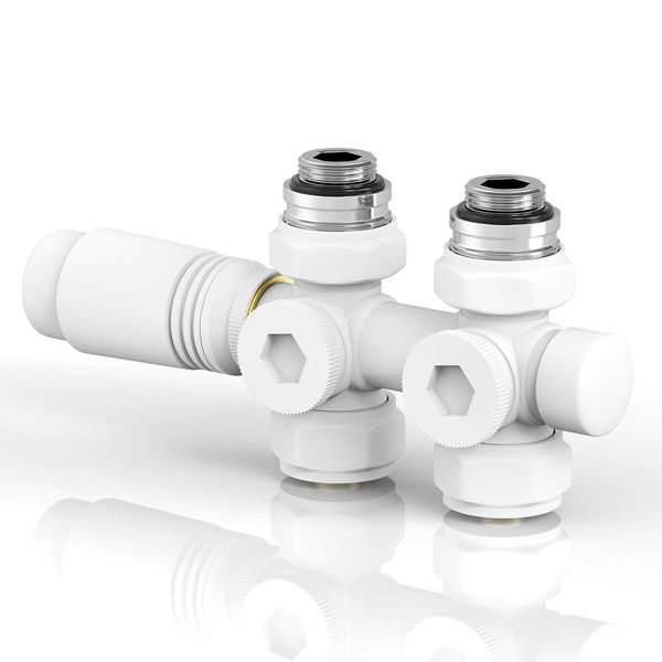 S'afielina Set Di Raccordi Per Radiatori Set Multiblock Per Radiatori 15Mm/16Mm, Bianco, Ottone, Filettatura G 1/2", Per Montaggio Ad Angolo E Forma Diritta"-image