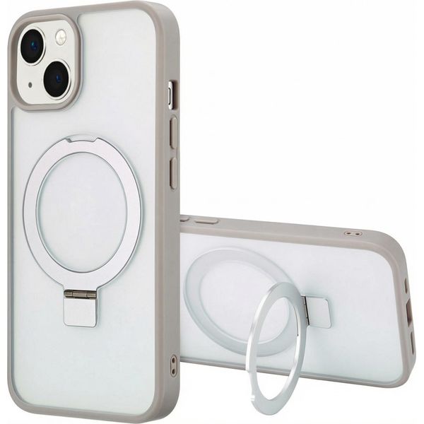Custodia Iphone 14 Cover Protettiva Ring Stand Backcover Met Magsafe Plastic Grey Accezz-image
