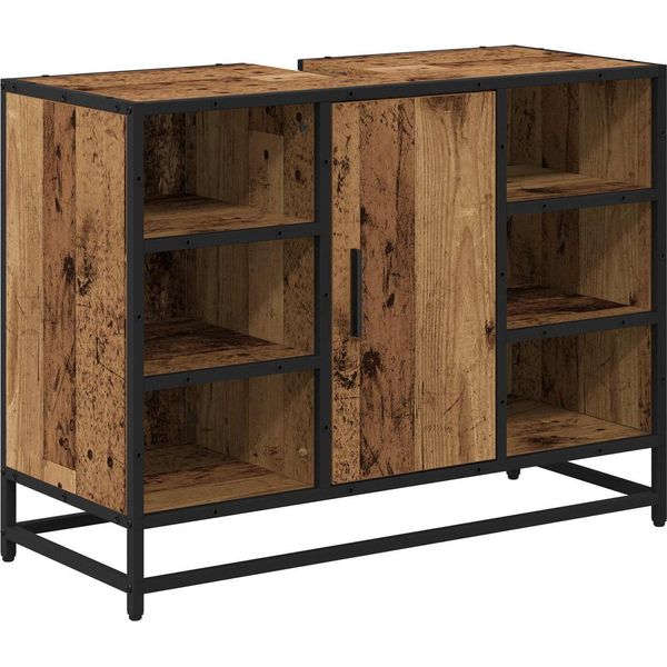 Vidaxl Mobile Da Bagno Con Anta In Legno Di Recupero 80 X 33 X 60 Cm Materiale A Base Di Legno-image