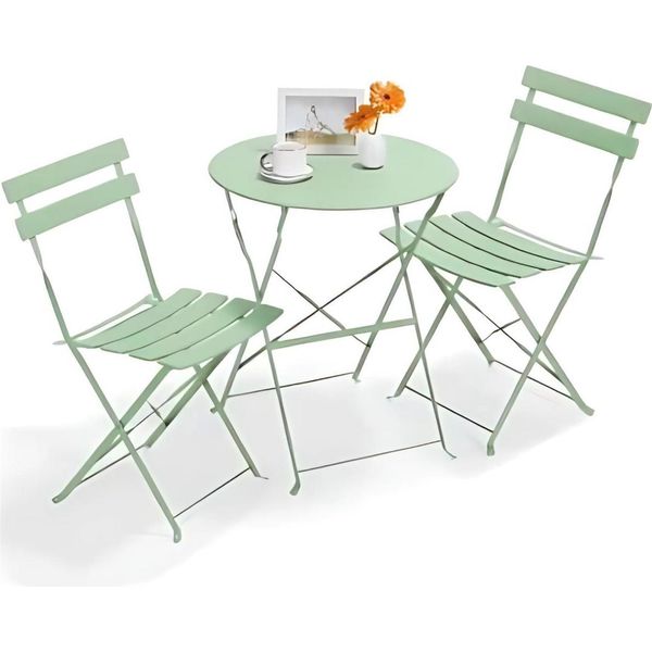 Set Da Bistrot 2 Persone - 3 Pezzi - Mobili Da Giardino Con Tavolo E Sedie Da Bistrot - Verde - Balcone, Giardino E Terrazza-image