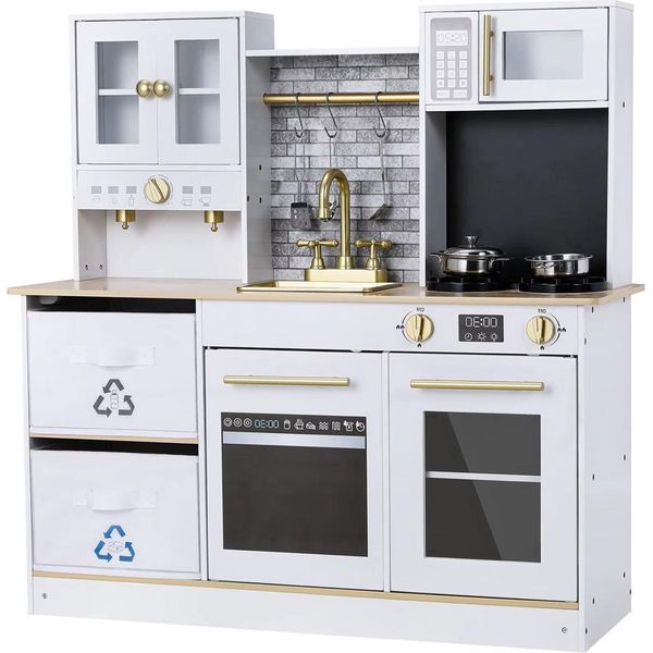 Moderna Cucina Per Bambini In Legno - Con Effetti Luminosi E Sonori - Accessori Inclusi - Da 3 Anni - Giocattolo Interattivo-image