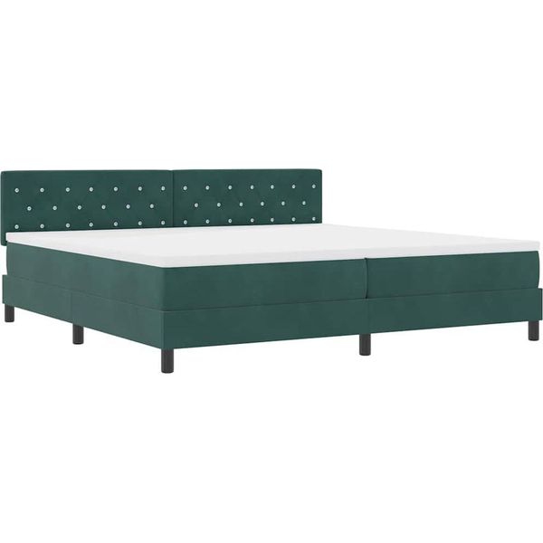 Vidaxl Led Letto A Molle Con Materasso Verde Scuro 200 X 200 Cm In Velluto-image