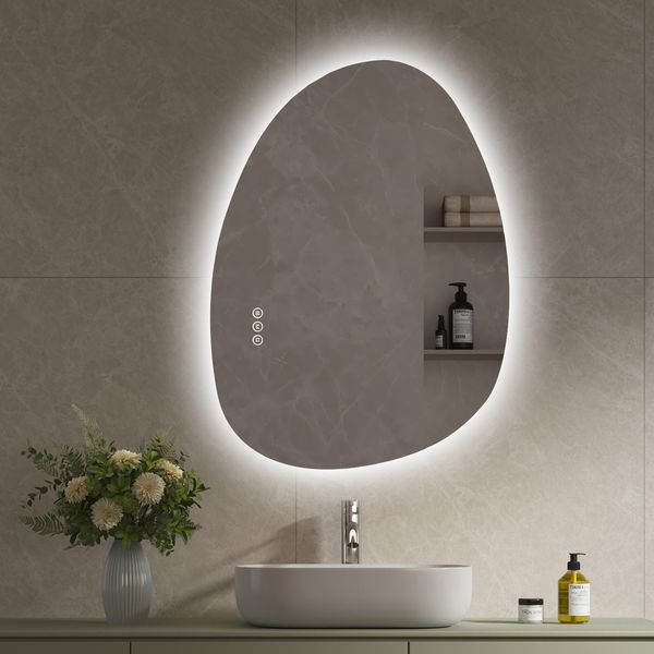 S'afielina Specchio Da Bagno Con Illuminazione 75×55Cm Specchio Da Parete Con Interruttore A Led 3 Colori Di Luce E Dimmerabile, Antiappannamento E Funzione Memoria-image