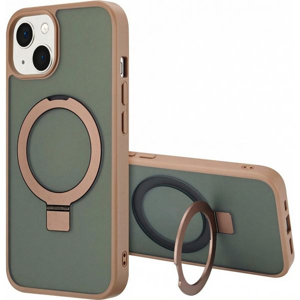 Custodia Iphone 14 Cover Protettiva Ring Stand Backcover Met Magsafe Plastic Brown Accezz-image