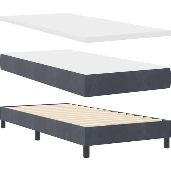 Vidaxl Led Letto A Molle Con Materasso Grigio Scuro 100 X 200 Cm In Velluto-image