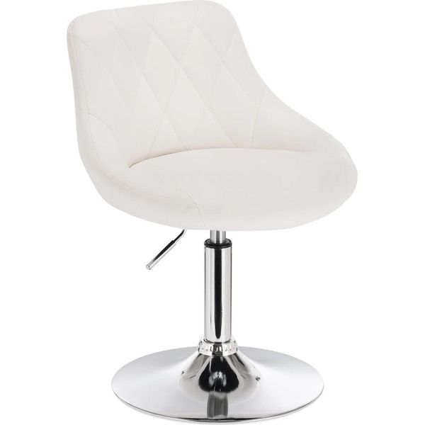 Sgabello Da Bar - Girevole Con Schienale - Regolabile In Altezza - Similcuoio - Struttura In Metallo - Altezza Seduta 42-58 Cm - Max. 100 Kg - Bianco-image