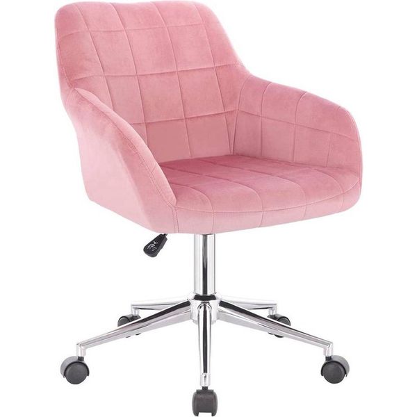 Sgabello Da Lavoro Bolt Edge - Rosa - Su Rotelle - Velluto - Sedia Da Ufficio Ergonomica - Regolabile In Altezza - Con Braccioli-image