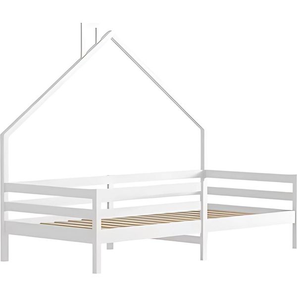 Letto Per Bambini 90X200Cm - Casa Letto In Legno - Letto Singolo Per Bambini - Con Rete A Doghe - Con Contenitore - Senza Materasso - Bianco-image