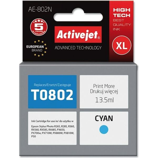 Activejet AE-802N Ink (Replacement For Epson T0802; Supreme; 13,5 Ml; Cyan)-image