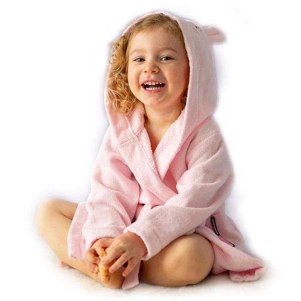 Milk&Moo Chancin Accappatoio In Velluto Per Bambini Con Cappuccio, Vestaglia In Velluto Extra Morbido E Leggero, Per Bambine E Bambini, Struttura Resistente, Rosa, 2-4 Anni-image