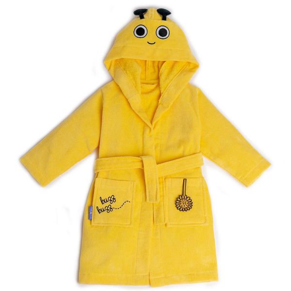 Milk&Moo Buzzy Bee Accappatoio In Velluto Per Bambini Con Cappuccio, Vestaglia In Velluto Morbido E Leggero Per Bambine E Bambini, Struttura Resistente, Giallo, 2-4 Anni-image