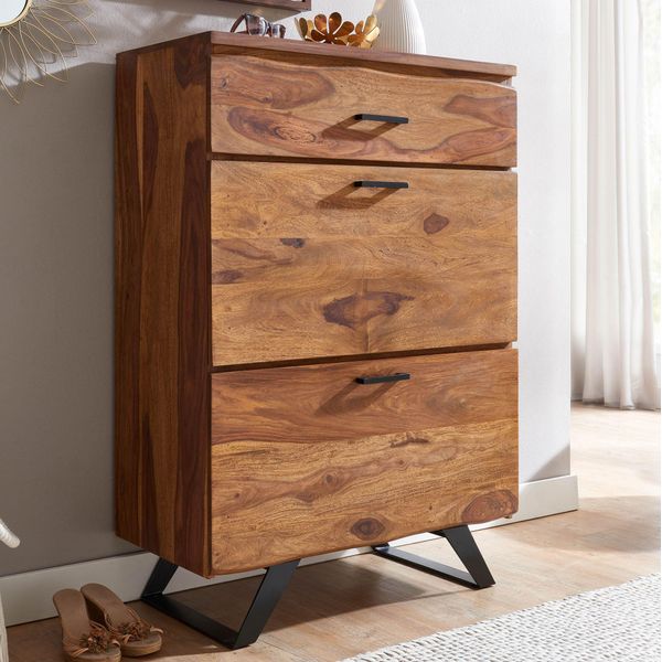 Cassettiera 80X120X41,5 Cm In Legno Massiccio Di Sheesham / Metallo Cassettiera Da Ingresso | Wohnling-image