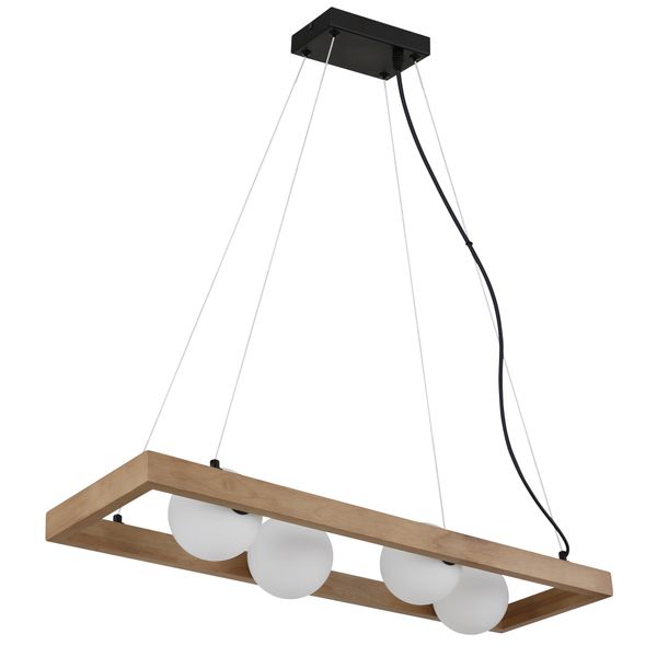 Nowa Pendelleuchte "Nanda", Schwarz, 4, Ø 12Cm H: 150Cm, 1 Stk., Leuchten, HäNgeleuchte, Glaskugeln Opal, Holz, Esstisch, Wohnbereich, Pendelleuchte-image
