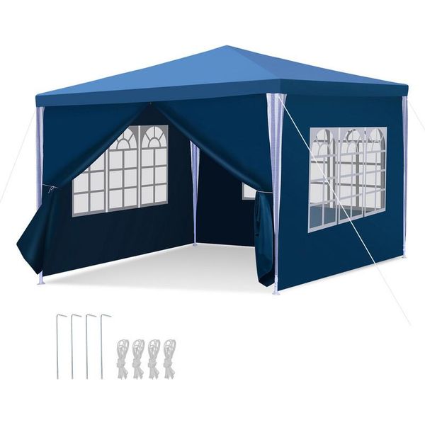 Izrielar Gazebo Da Giardino 3 X 3 M Con 4 Pannelli Laterali Tenda Portatile Impermeabile Tenda Per Feste, Blu-image
