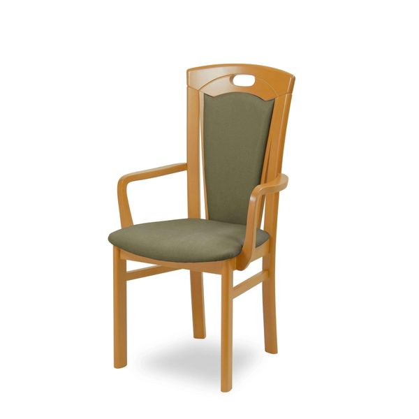 Esszimmerstuhl Home Affaire "Ferdi, Armlehnstuhl, Made In Italy, Massivholz", Beige (Buche, Moss, Buche Natur, Moss), B:55Cm H:100Cm T:57Cm, Massivholz, StüHle, Esszimmerstuhl, Bezug Feinstruktur (Wasser-Und Fleckabweisend) Oder Struktur-image