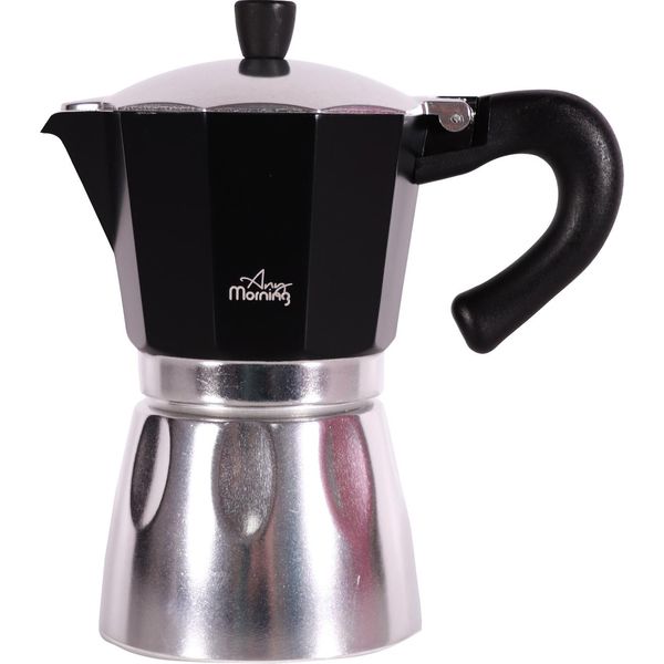 Caffettiera Espresso Da Cucina Any Morning, Caffettiera Italiana, Caffettiera Moka In Alluminio Per Americano, Latte, Cappucino, Caffettiera Percolatrice Per Il Campeggio, 6 Tazze, 8 Oz, Nero-image