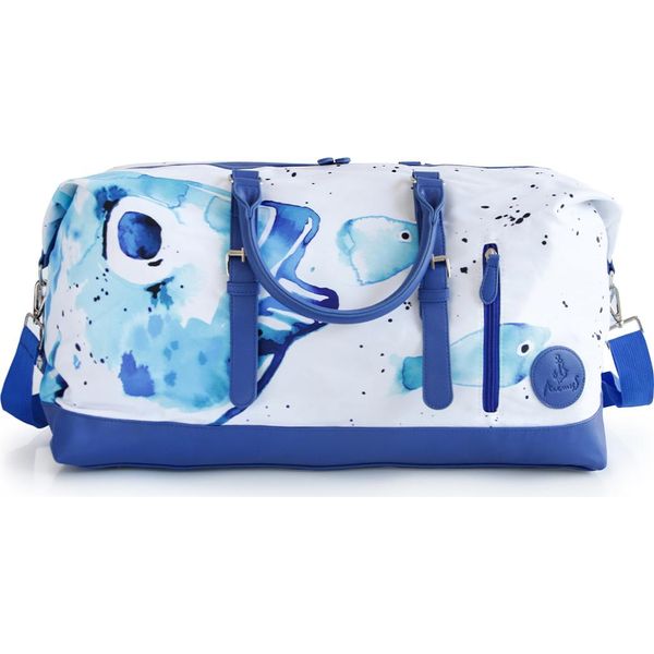 Borsa Da Viaggio Anemoss 50 L - Borsa Sportiva E Da Viaggio Per Donne E Uomini - Design A Forma Di Pesce - Borsa Da Viaggio Con Zip - Blu E Bianco-image