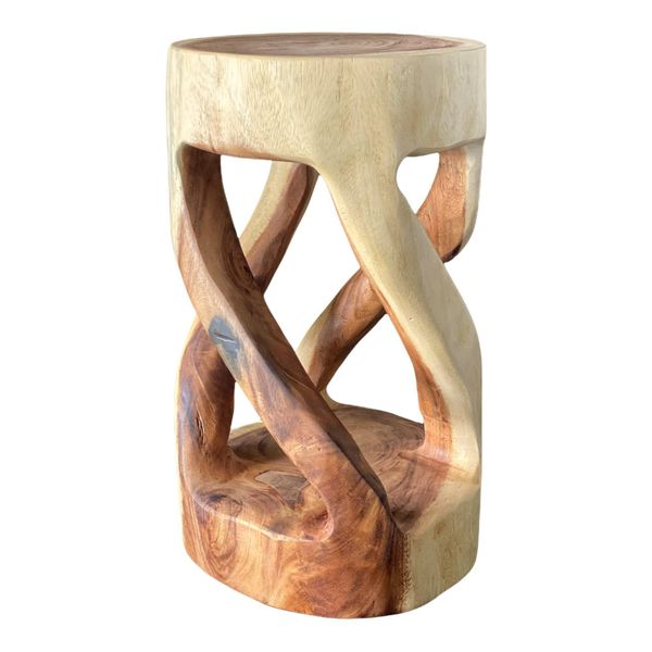 Sgabello Di Legno - Sgabello Da Fiore Tavolino Portaoggetti - Tondo Tornito In Legno Massiccio Di Suar-image