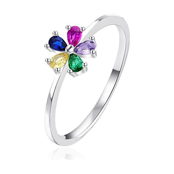 Anello In Argento Con Fiore Di Zirconi Colorati AGT-R32C - Circonferenza: 52 Mm.-image