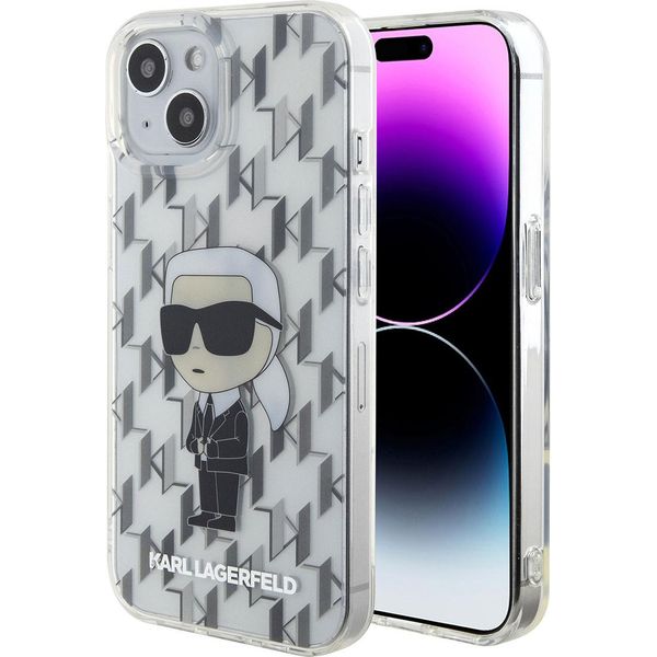 Custodia Rigida Per Iphone 15 Karl Lagerfeld - Monogramma Ikonik - Trasparente-image