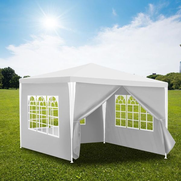 Tolletour Gazebo 3X3M Bianco Con Pareti Laterali Tenda Party Protezione Uv Per Giardino Esterno Campeggio-image
