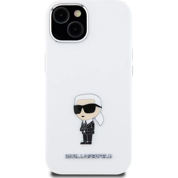 Custodia Karl Lagerfeld Per Iphone 15 Plus E 14 Plus - Perno In Metallo Ikonik - Bianco-image