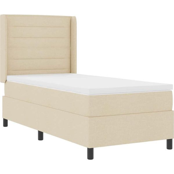 Letto A Molle Vidaxl Led Con Materasso Crema 90 X 190 Cm In Tessuto-image