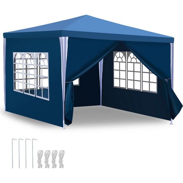 Jopassy Gazebo 3X3M Blu Con Pareti Laterali Tenda Party Protezione Uv Per Giardino Esterno Campeggio-image