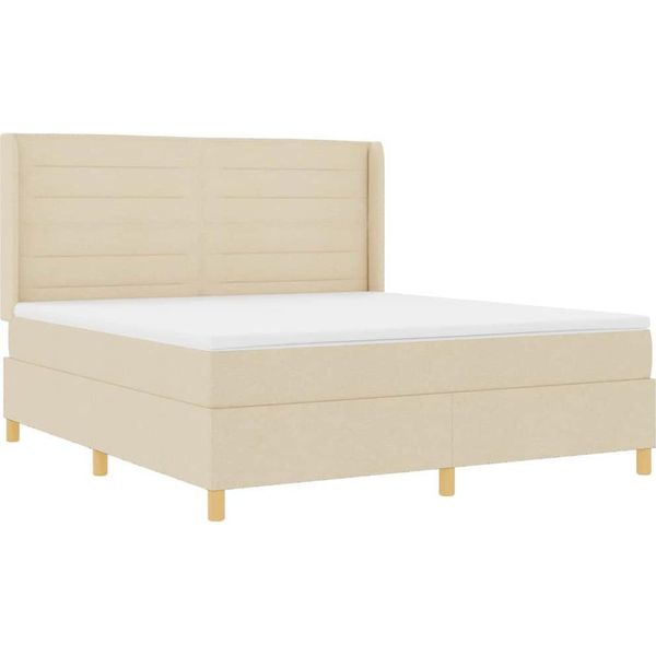 Vidaxl Letto A Molle Con Materasso Crema 140 X 200 Cm In Tessuto-image
