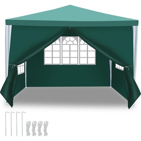 Aopunly Gazebo 3X3M Verde Con Pareti Laterali Tenda Party Protezione Uv Per Giardino Esterno Campeggio-image