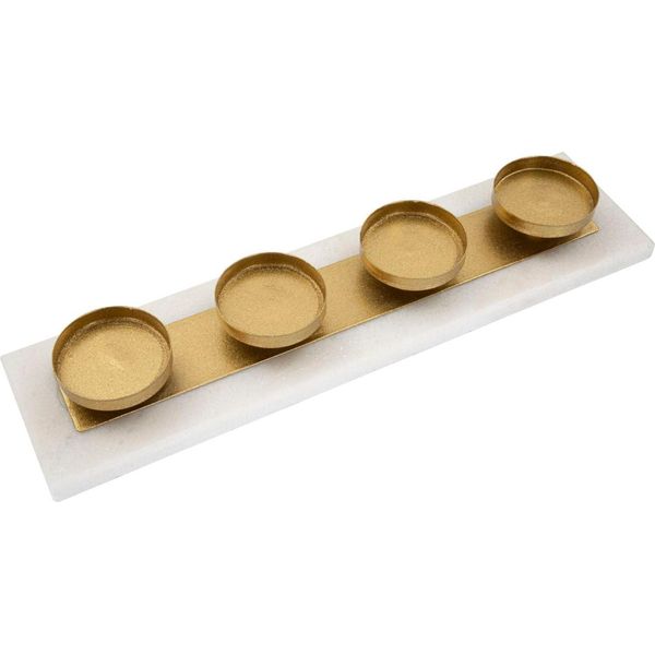 Mauro Ferretti Supporto Per Candele In Marmo E Metallo Dorato Per 4 Candeline (40X10X5 Cm)-image