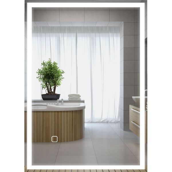 Homcom Specchio Da Bagno Con Illuminazione 70 X 50 Cm Specchio Led Con Funzione Di Memoria Specchio Da Parete Con Interruttore A Sfioramento, Specchio Illuminato Senza Nebbia Con 3 Colori Di Luce Bianco-image