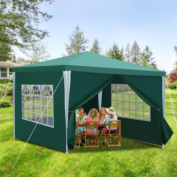 Clanmacy 3X3M Gazebo Da Giardino Con Pannelli Laterali Tenda Impermeabile Portatile Con Tubo Di Ferro, Blu-image