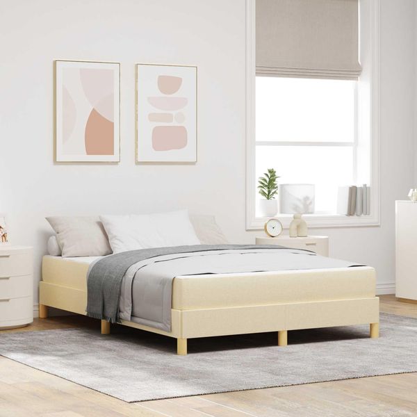 Vidaxl Letto A Molle Con Materasso Crema 160 X 200 Cm In Tessuto-image