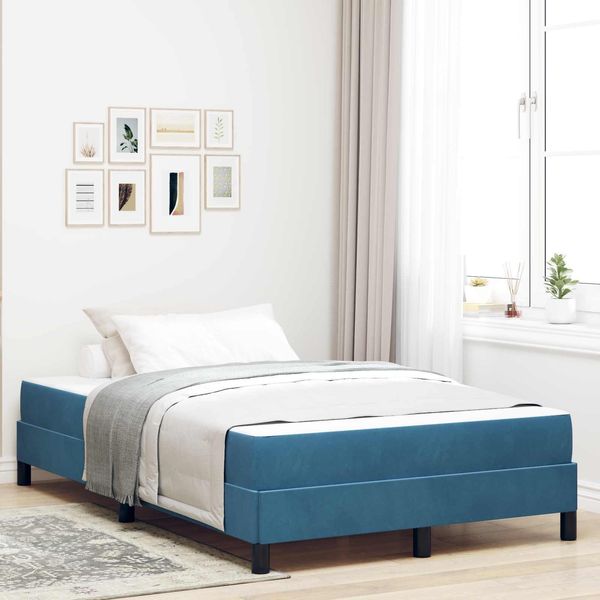 Vidaxl Letto A Molle Con Materasso Blu Scuro 120 X 190 Cm In Tessuto-image