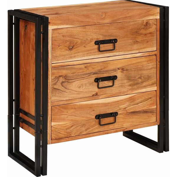 Vidaxl Credenza Marrone 66 X 33 X 70 Cm In Legno Massiccio Di Acacia-image
