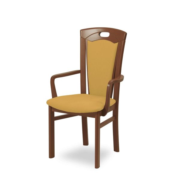 Esszimmerstuhl Home Affaire "Ferdi, Armlehnstuhl, Made In Italy, Massivholz", Braun (Nuss, Gelb, Nussbaum, Gelb), B:55Cm H:100Cm T:57Cm, Massivholz, StüHle, Esszimmerstuhl, Bezug Feinstruktur (Wasser-Und Fleckabweisend) Oder Struktur-image