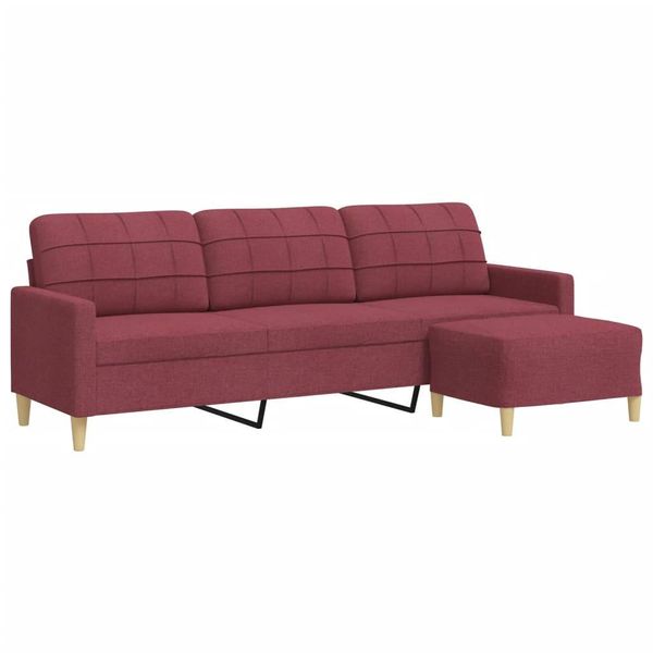 Syfax™ Divano A 3 Posti Con Poggiapiedi Rosso Vino 210 Cm In Tessuto-image