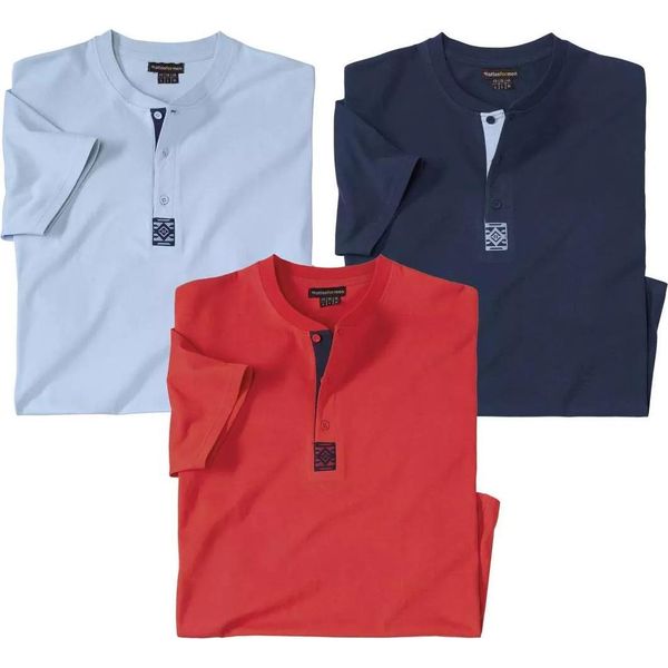 Atlas For Men - T-Shirt Con Colletto Henley Da Uomo (Confezione Da 3) AF1540 (3XL) (Blu/Rosso/Blu Navy)-image