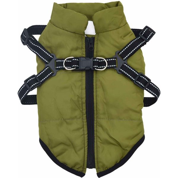 Vidaxl Cappotto Per Cani Con Pettorina Verde Oliva M Pile E Poliestere-image