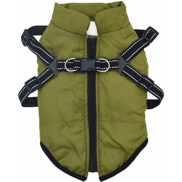 Vidaxl Cappotto Per Cani Con Pettorina Verde Oliva Xl Pile E Poliestere-image