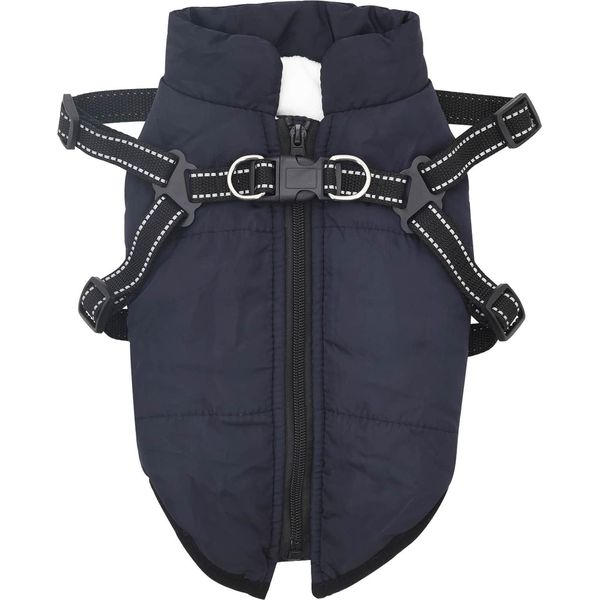 Vidaxl Cappotto Per Cani Con Pettorina Blu Navy M Pile E Poliestere-image